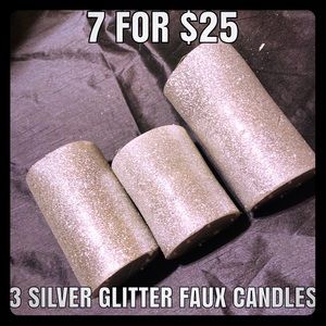 3 silver glitter faux candles